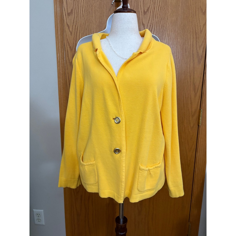 Yellow 100% Cotton Cardigan Sweater with Gold Buttons and Pockets RN 69016